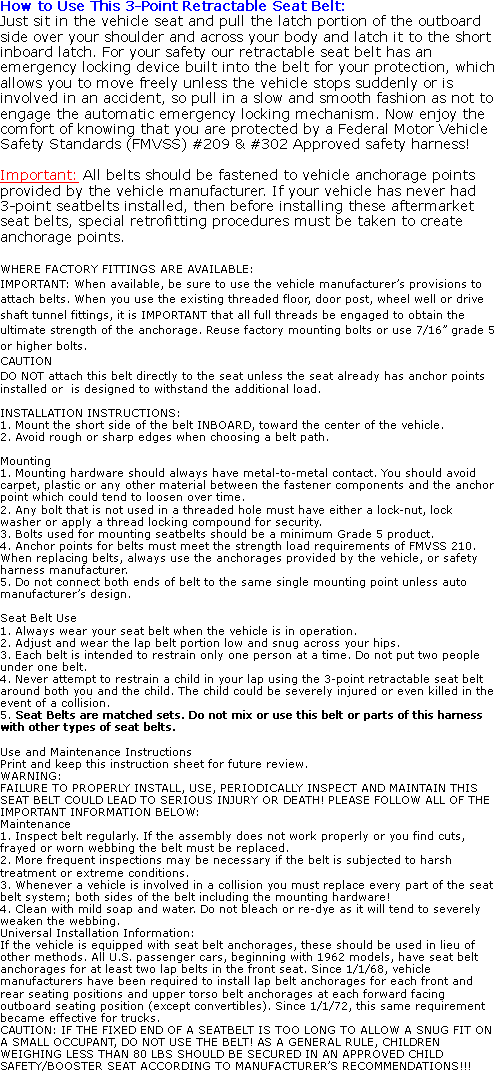 Aftermarket Seat Belt Safety Instructions for Big Rigs