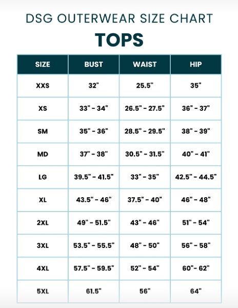 DSG Size Chart