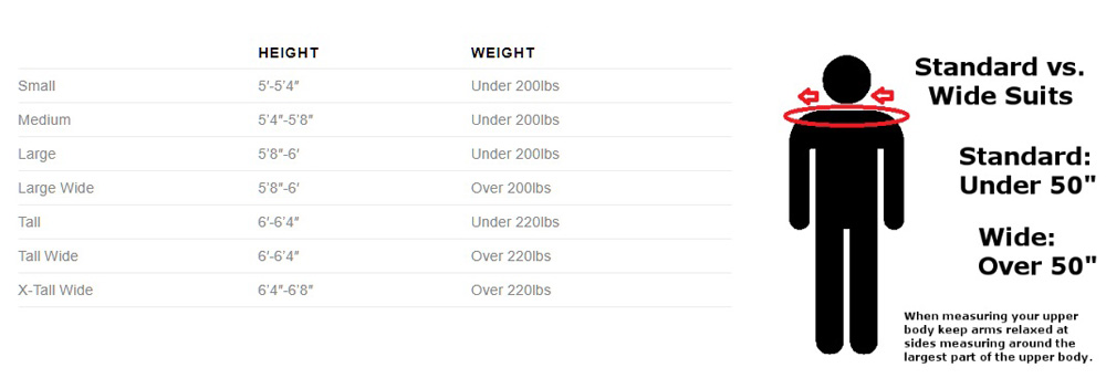 heater body suit size chart