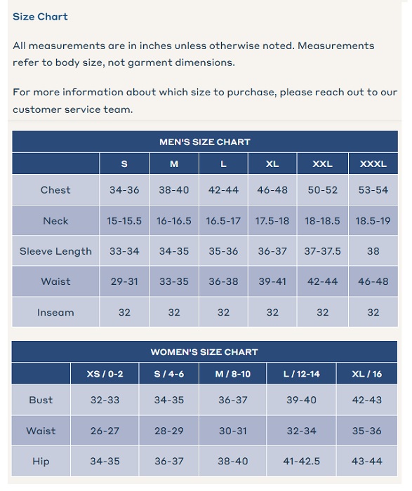 huk size chart