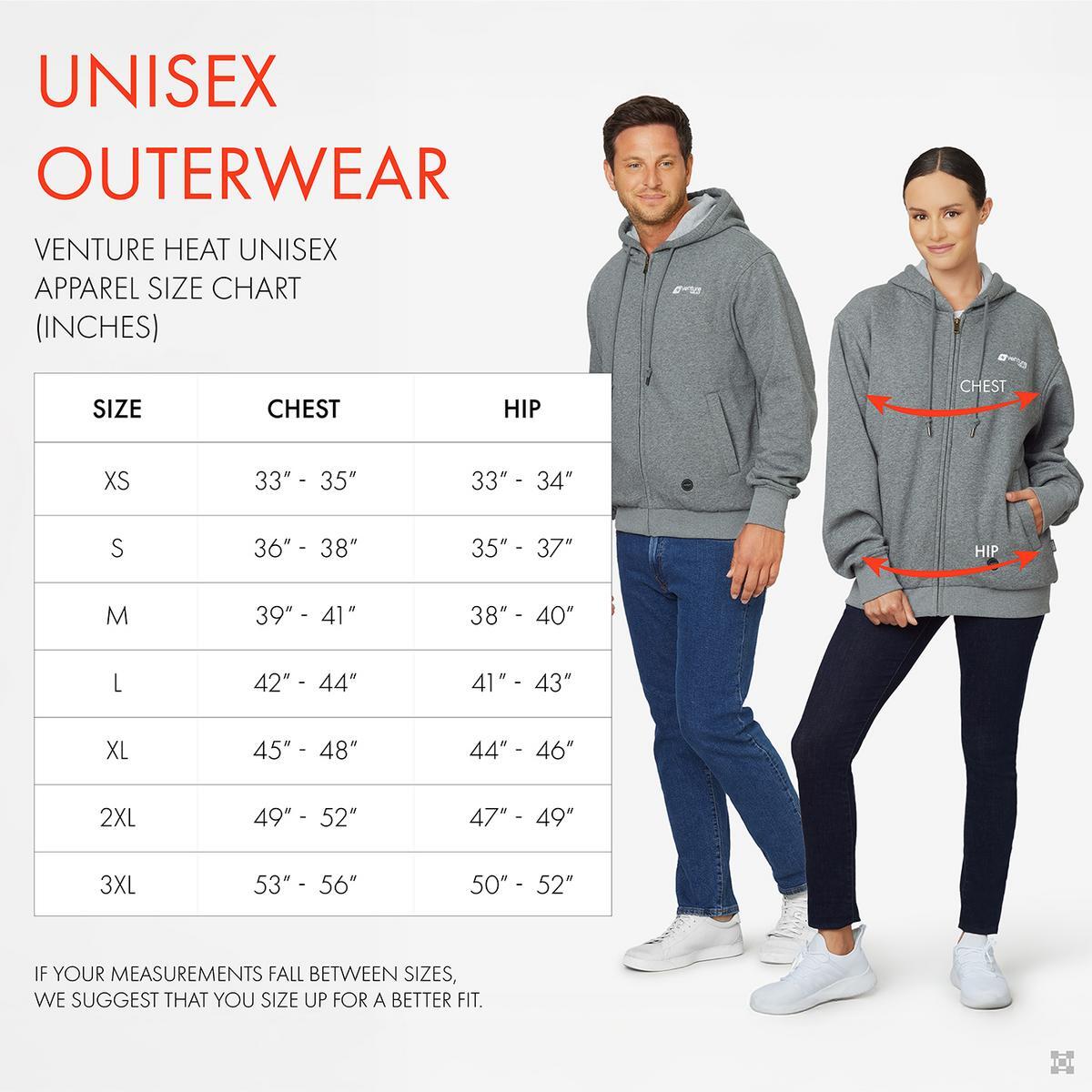 Venture Hoodie Size Chart