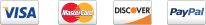 We Accept Visa, MasterCard, Discover and PayPal
