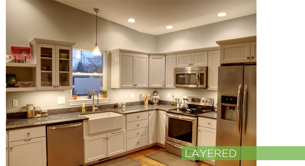 Layered lighting in a kitchen