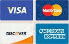 We take VISA, Discover, MasterCard, American Express, PayPal.