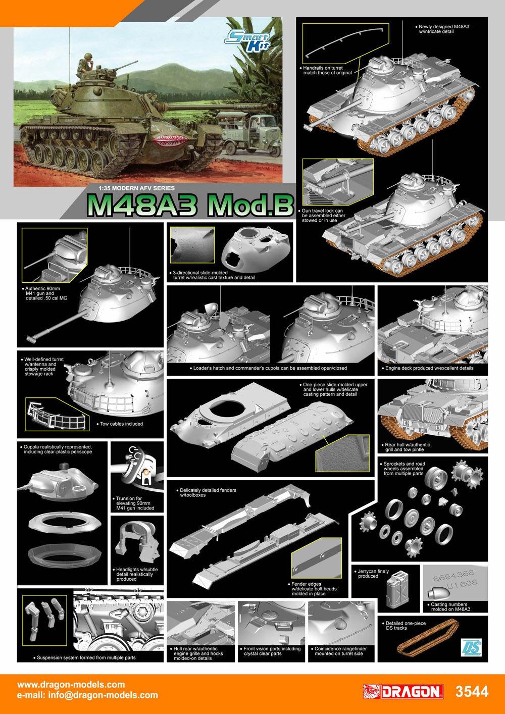 Dragon 3544 1/35 M48A3 Mod.B tank, (scale model kits, scale model