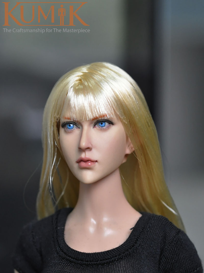 KUMIK 1/6 Scale KM13-90 Blonde Long Hair Female Soldier Head Sculpture Model Fit 12