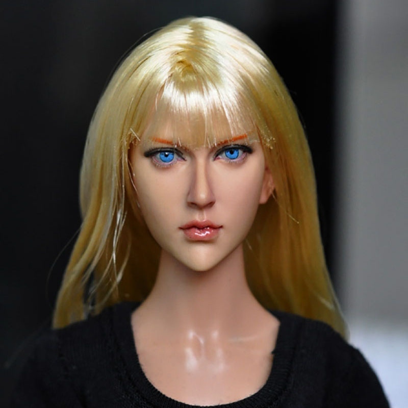 KUMIK 1/6 Scale KM13-90 Blonde Long Hair Female Soldier Head Sculpture Model Fit 12