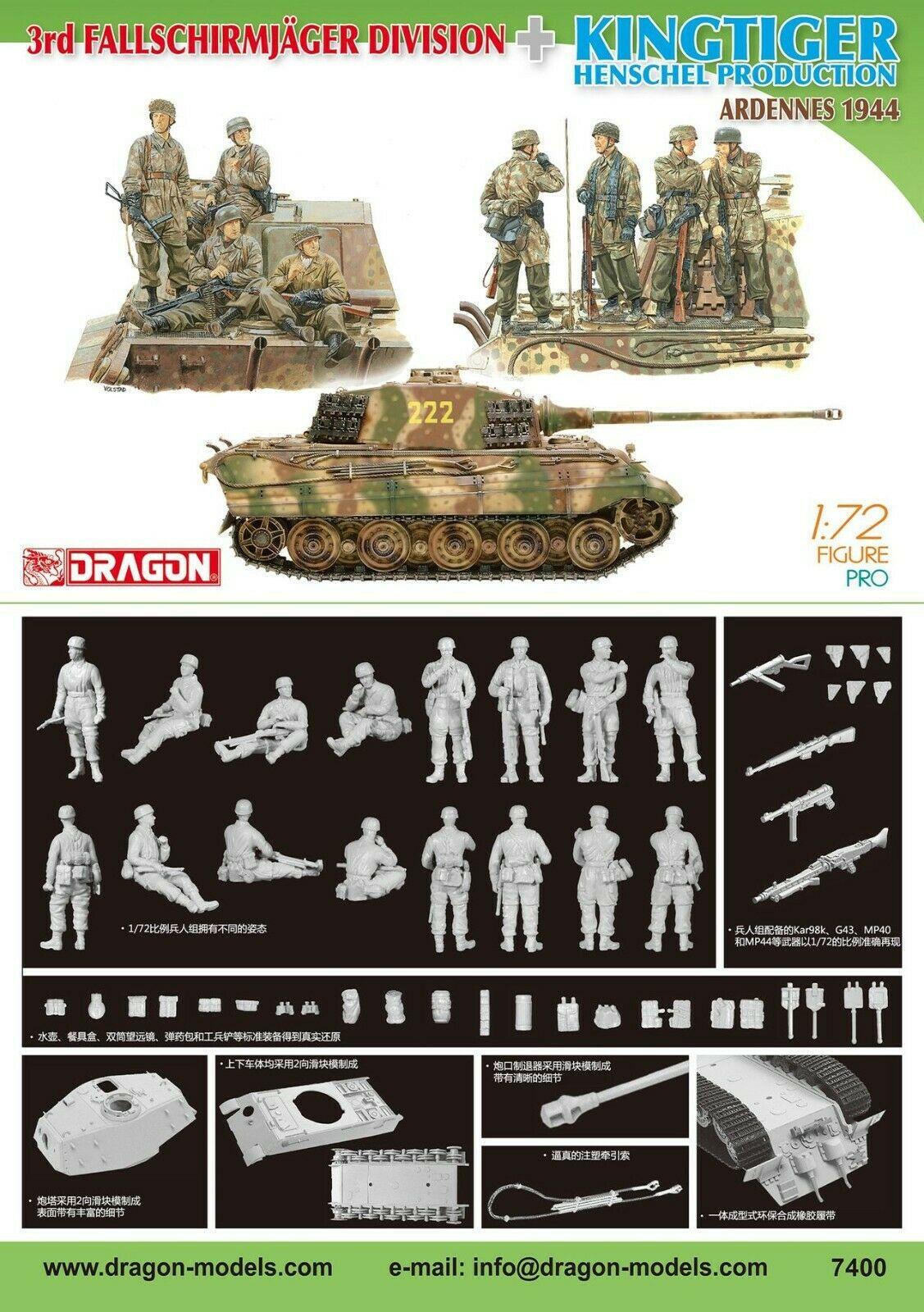 DRAGON 7400 1/72 3rd Fallschirmjager Division + Kingtiger Henschel