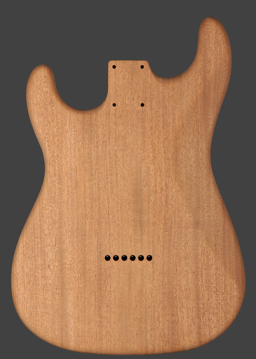 mahogany stratocaster for aging with UVA light, back view