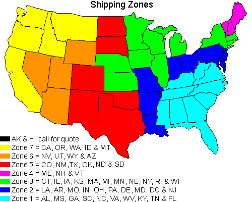 Curing lamps Shipping Zones