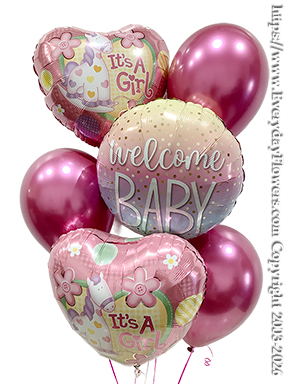 Baby Girl Balloon Bouquet +$25