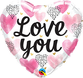 Love You Pink Watercolor Hearts +$5