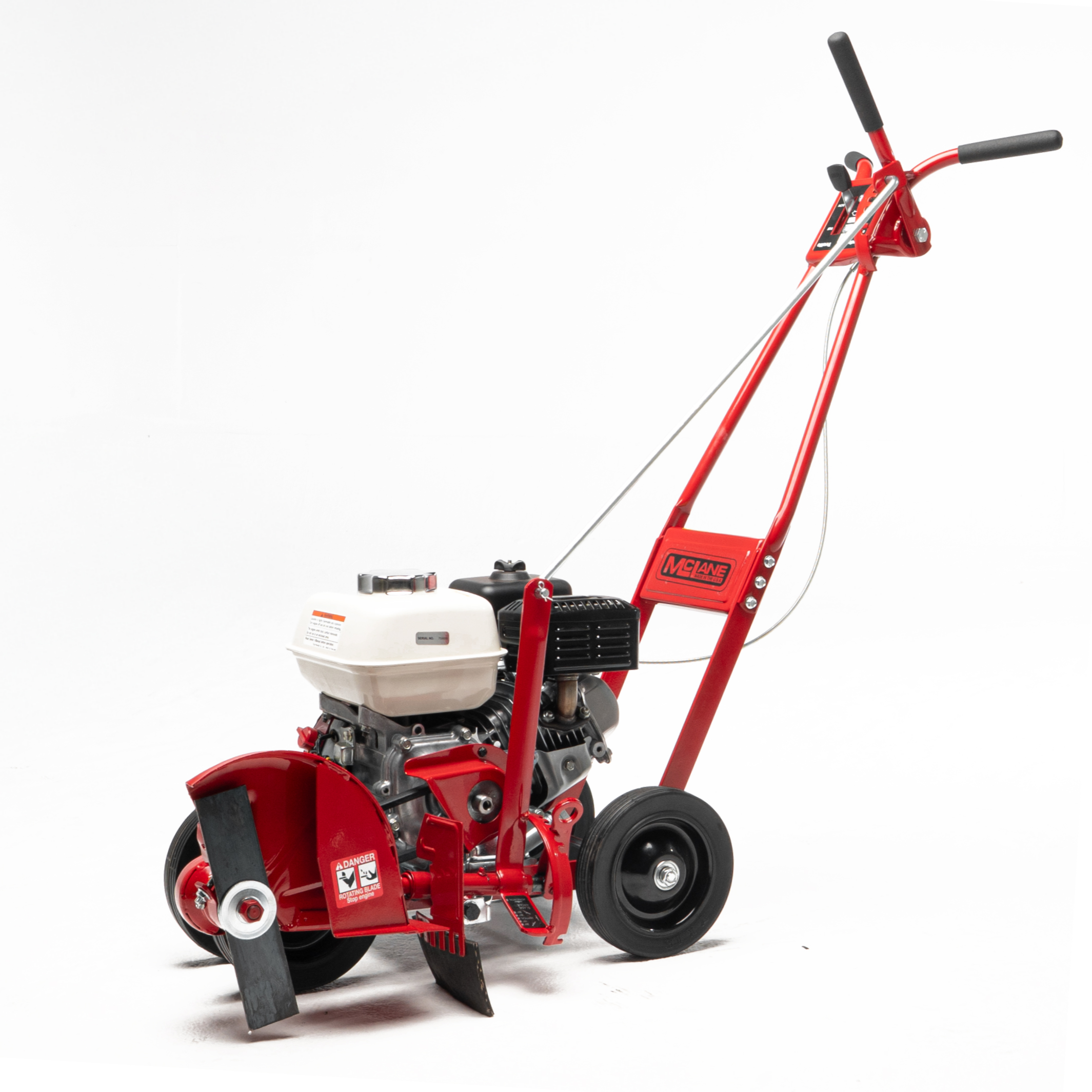 A modern McLane edger displaying a red-all-over color scheme