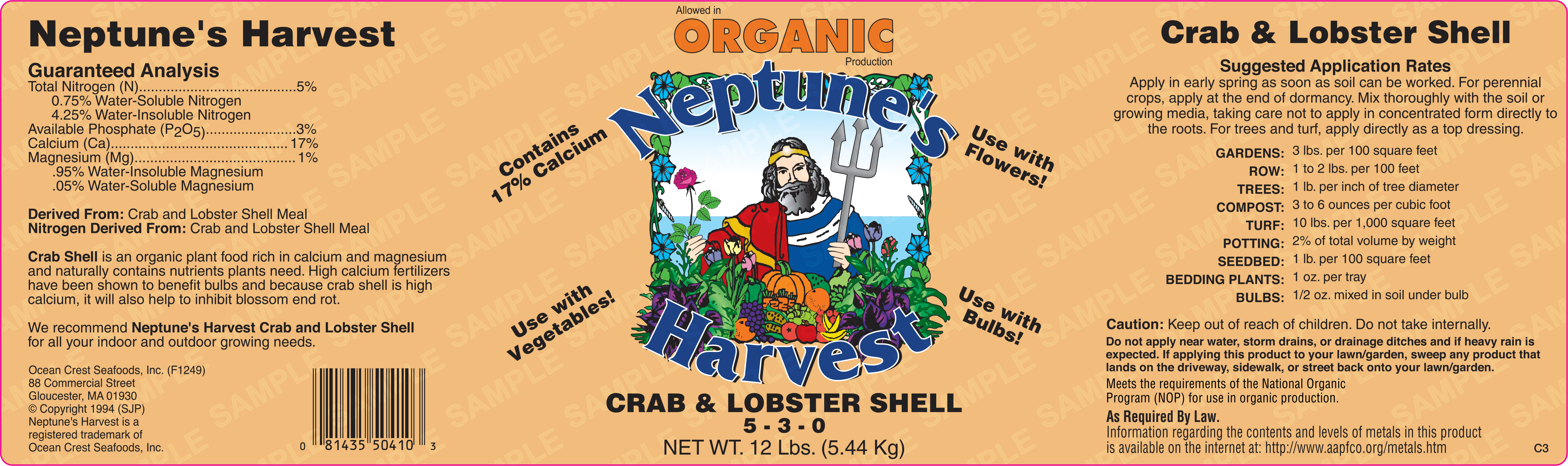 Neptune's Harvest Organic Crab & Lobster Shell Fertilizer 44 Lb