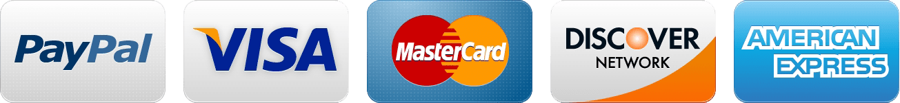 Visa, Master Card, Discover, Amex, PayPal Accepted