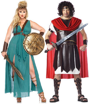 greek warrior god and goddess plus size couple costumes