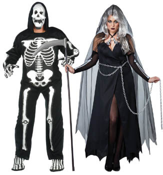 grim reaper and skeleton plus size couple costumes