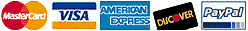 We accept all major credit cards and Paypal