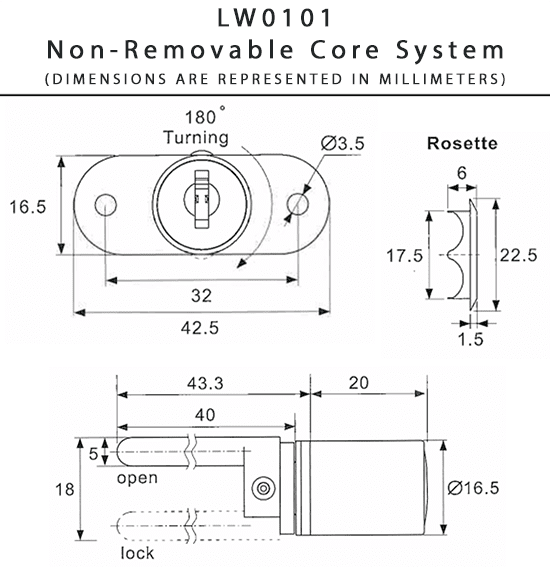 LW0101 Front Gang Drawer & Cabinet Door Lock Housing