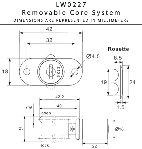 LW0227 Front Gang Drawer & Cabinet Door Lock Housing