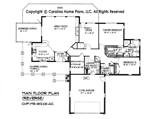 MS-1812 Reverse Main Floor Plan-Crawl/Slab