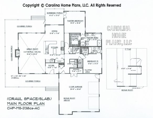 MS-2138 Main Floor with Bonus Room, crawl/slab