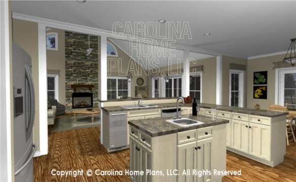MS-2390-AC 3D Kitchen to Great Room and Fireplace