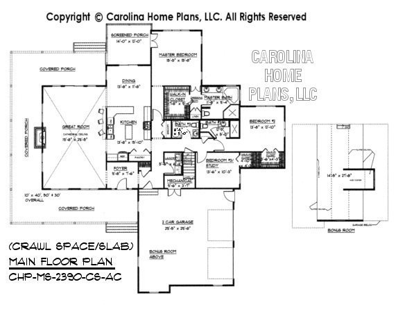 MS-2390 Main Floor with Bonus Room, crawl/slab