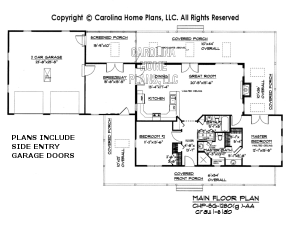 SG-1280 (Garage/Crawl/Slab) Main Floor Plan