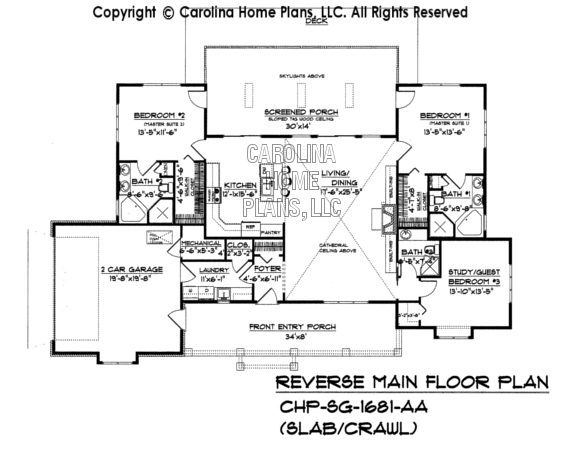 SG-1681 Reverse Main Floor Plan - Slab/Crawl