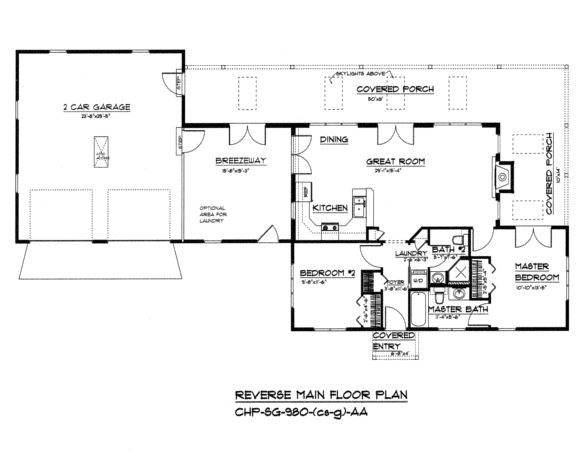 SG-980 Reverse Floor Plan-Crawl/Slab, Garage