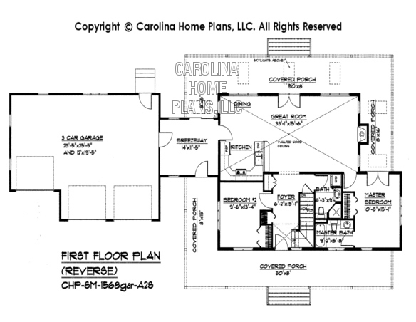SM-1568gar Reverse First Floor Plan with Garage