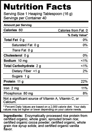 Nutribiotic Chocolate Organic Rice Protein Supplement Facts