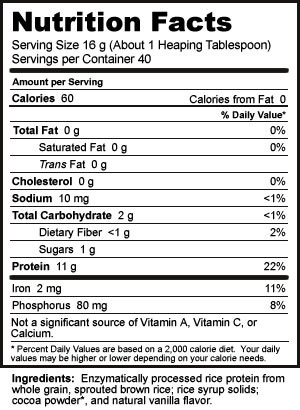 Nutribiotic Chocolate Rice Protein Supplement Facts