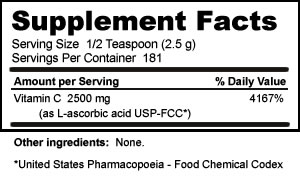 Supplement Facts for Vitamin C