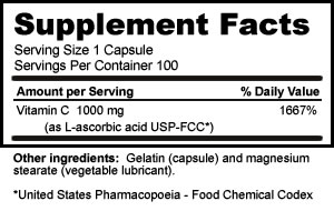 Supplement Facts for Vitamin C