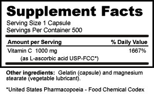 Supplement Facts for Vitamin C