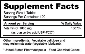Supplement Facts for Vitamin C