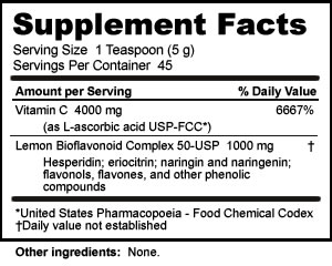 Supplement Facts for Vitamin C