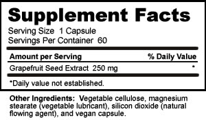 Supplement Facts for Nutribiotic Grapefruit Extract Capsules 250mg