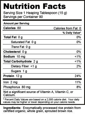 Nutribiotic Plain Organic Rice Protein Supplement Facts