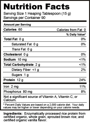 Nutribiotic Plain Organic Rice Protein Supplement Facts