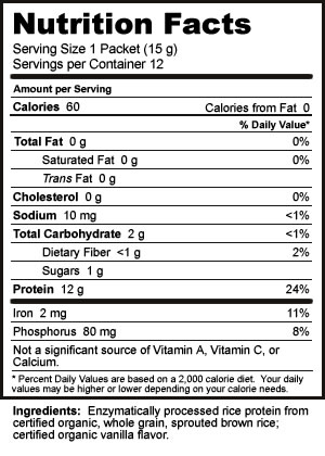 Nutribiotic Plain Organic Rice Protein Supplement Facts