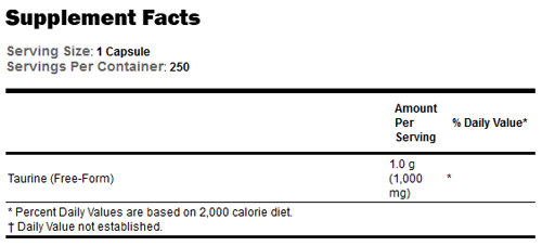 Taurine 1000 mg Double Strength - 250 Capsules, NOW Foods