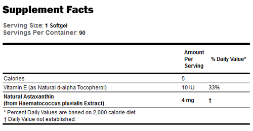 Astaxanthin 4 mg - 90 Sgels, NOW Foods