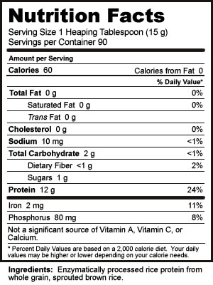 Nutribiotic Plain Rice Protein Supplement Facts