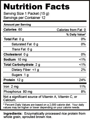 Nutribiotic Plain Rice Protein Supplement Facts