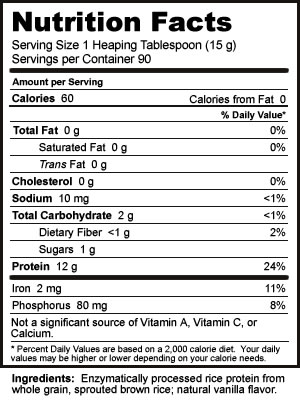 Nutribiotic Plain Rice Protein Supplement Facts