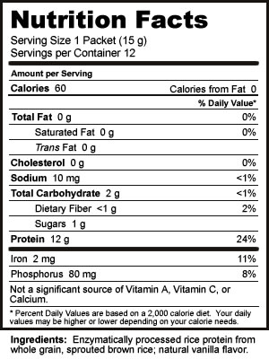 Nutribiotic Plain Rice Protein Supplement Facts