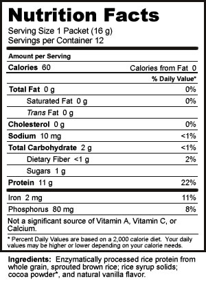 Nutribiotic Chocolate Rice Protein Supplement Facts